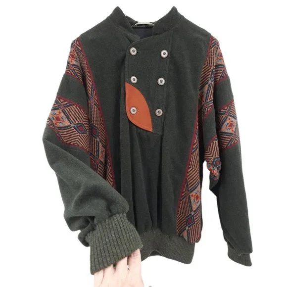 VTG 80s Sondre Poland Swix Sport Green Wool Blend Winter Skiing Sweater Buttons - Picture 7 of 12